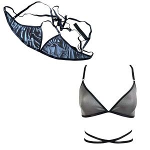 NWT Dolls Kill House of Widow Slinky Spandex Tri Bra in Gunmetal Grey Size M